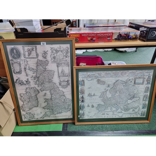 54 - 2x framed and glazed reproduction maps, one of Great Britain by George Willdey, the other is a map o... 