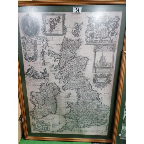 54 - 2x framed and glazed reproduction maps, one of Great Britain by George Willdey, the other is a map o... 