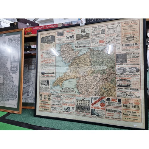 55 - A good quality antique North Wales tourist map environs of Caernarvon, late 19th Century surrounded ... 