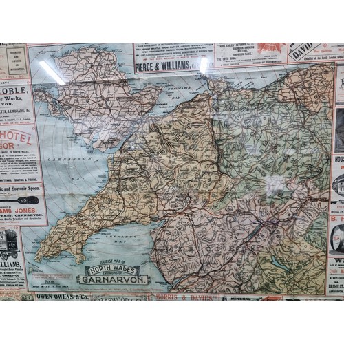 55 - A good quality antique North Wales tourist map environs of Caernarvon, late 19th Century surrounded ... 