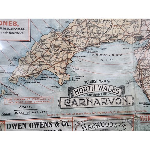 55 - A good quality antique North Wales tourist map environs of Caernarvon, late 19th Century surrounded ... 