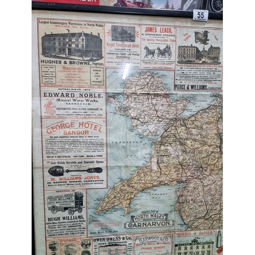 55 - A good quality antique North Wales tourist map environs of Caernarvon, late 19th Century surrounded ... 