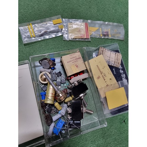 61 - A box of model railway accessories to include 2 train controllers, rolling stock OO gauge, a quantit... 