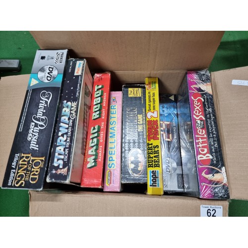 62 - A box of vintage boardgames to include an early 1977 Star Wars board game by Palitoy, an early Batma... 