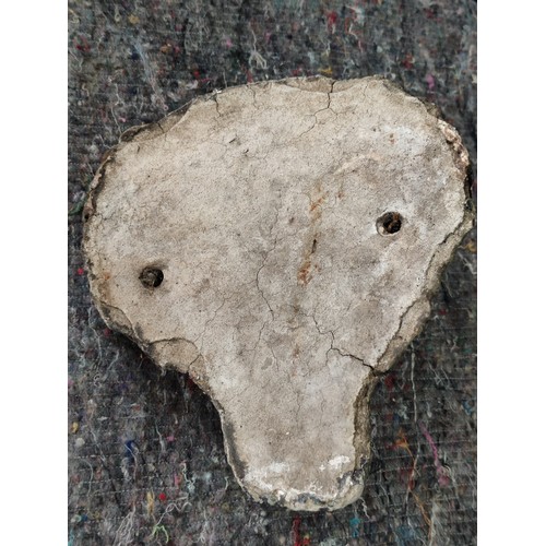 126 - Lion formed wall mounted plaque great patina of stone with good age 30cm high