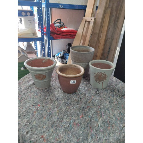 130 - 4 x Glazed planters one stamped Dobbies Shrewsbury all good order the tallest 25cm tall and dia 21cm