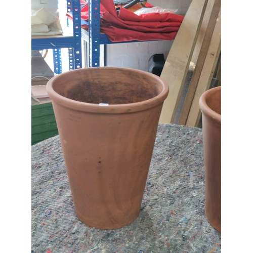 133 - 2 X terracotta planters bell pots in good order tall one 30cm tall and 3rcm wide and marked Italian