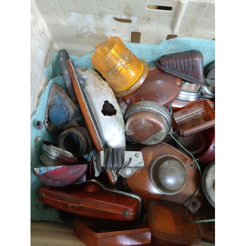 138 - Box of assorted vintage car lights and clusters