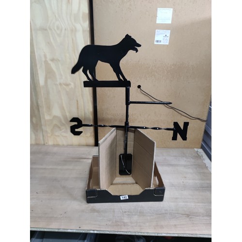 142 - Weather vane in the form of a Border Collie of metal and in good order stand 76cm high