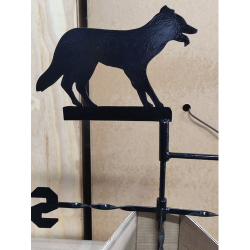 142 - Weather vane in the form of a Border Collie of metal and in good order stand 76cm high