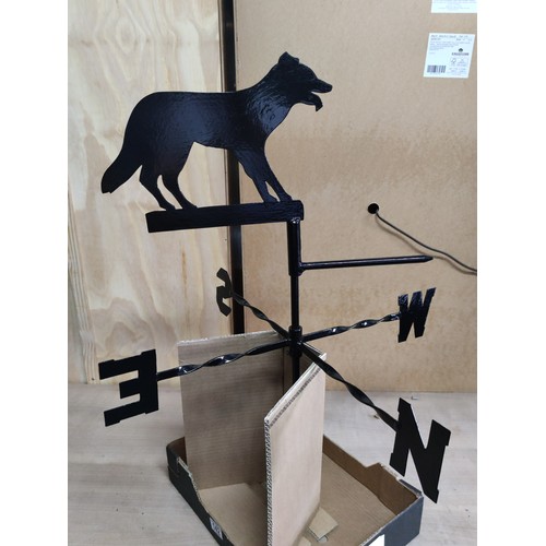 142 - Weather vane in the form of a Border Collie of metal and in good order stand 76cm high