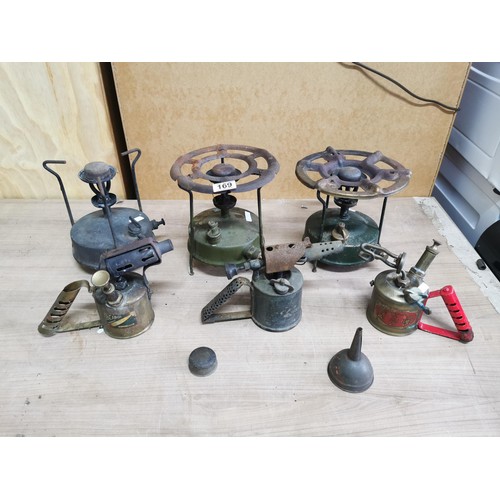 169 - Collection of vintage blow torches inc Bladon, along with parafin stoves in good order