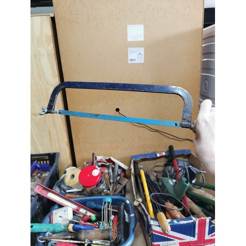 173 - Large job lot of tools in 4x boxes inc quantity of hack saws, Bosch drill, shears, B&D auto dust bus... 