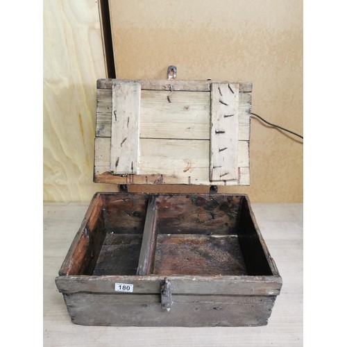 180 - Good quality vintage 2 division chest with wrought iron hinges and clasp, in good order height 20cm ... 