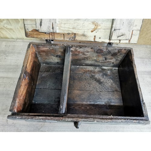 180 - Good quality vintage 2 division chest with wrought iron hinges and clasp, in good order height 20cm ... 