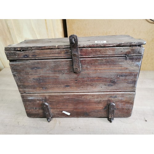 180 - Good quality vintage 2 division chest with wrought iron hinges and clasp, in good order height 20cm ... 