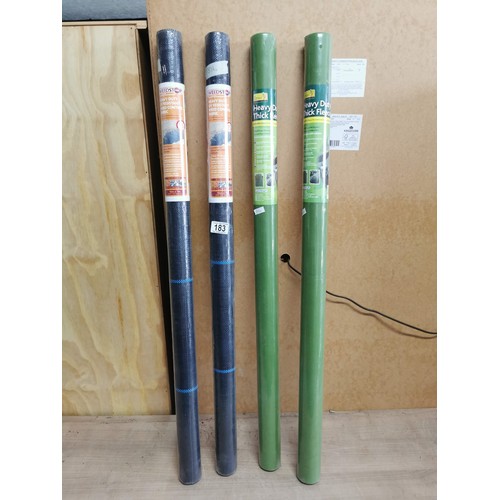 183 - 4x sealed rolls of weed suppressant inc 2x weed control fabric by Weedstop and 2x heavy duty thick f... 