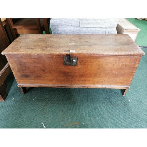 400 - Good antique blanket box solid pine with an interesting lock no key having plenty of character and g... 