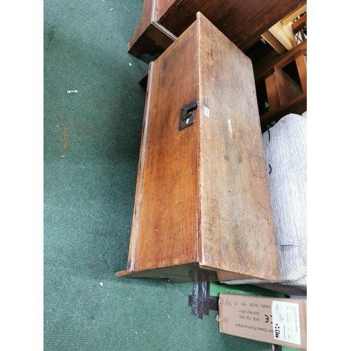 400 - Good antique blanket box solid pine with an interesting lock no key having plenty of character and g... 