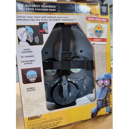 38 - 2 boxed as new toys to include Transformers bumblebee autobot voice changer mask and a Mattel Puglic... 