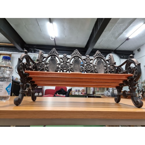 365 - A good quality miniature ornamental cast iron bench with wooden slats, in excellent clean condition ... 