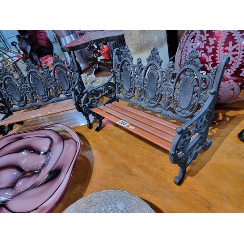 365 - A good quality miniature ornamental cast iron bench with wooden slats, in excellent clean condition ... 
