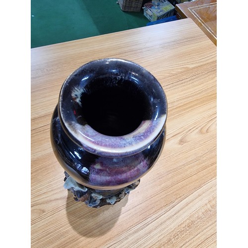372 - An antique Japanese Sumida Gawa drip glaze vase signed to the rear by Ishiguro Koko with overlaid 3d... 