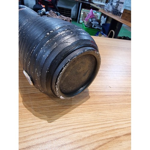 372 - An antique Japanese Sumida Gawa drip glaze vase signed to the rear by Ishiguro Koko with overlaid 3d... 