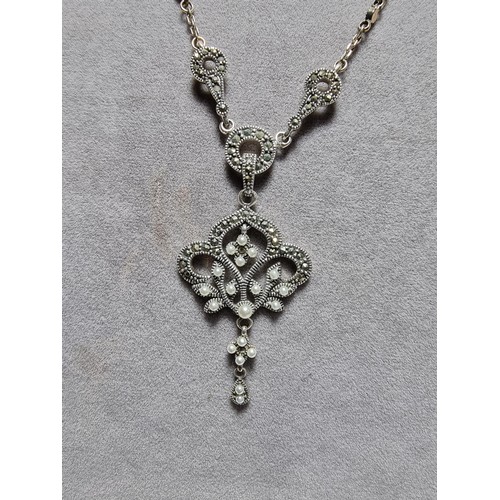 378 - A boxed pretty 925 silver matching jewellery set including a necklace inset with marcasite stones an... 