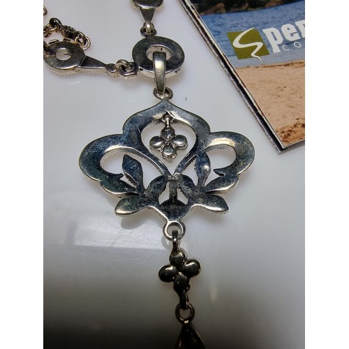 378 - A boxed pretty 925 silver matching jewellery set including a necklace inset with marcasite stones an... 