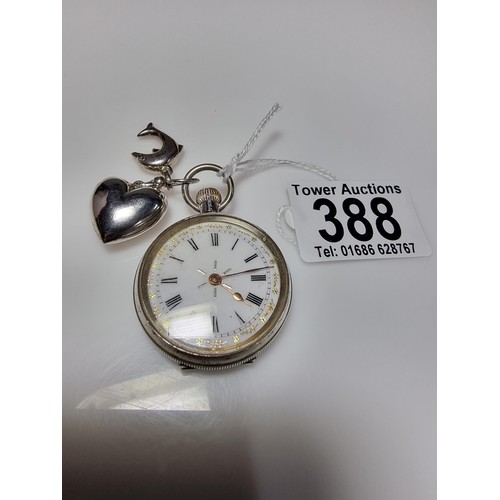 388 - A pretty 925 silver fob watch, winds from the crown, marked inside for Cuivre along with two 925 sil... 