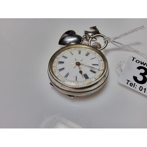 388 - A pretty 925 silver fob watch, winds from the crown, marked inside for Cuivre along with two 925 sil... 
