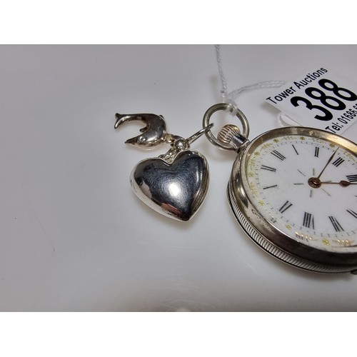 388 - A pretty 925 silver fob watch, winds from the crown, marked inside for Cuivre along with two 925 sil... 
