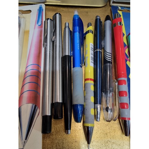 398 - A large collection of various collectable pens including a new and sealed Parker double pen set, a n... 