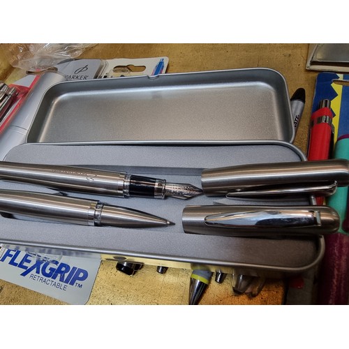 398 - A large collection of various collectable pens including a new and sealed Parker double pen set, a n... 