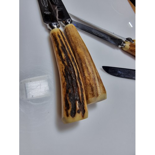 399 - A collection of 6 good quality stag antler handled steak knives marked for FA Kirk Cutlers Sheffield... 
