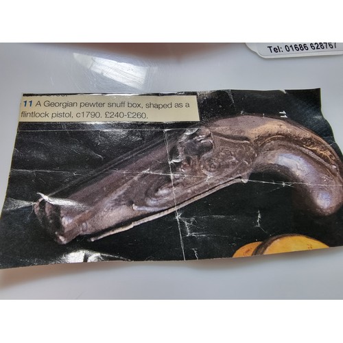 403 - A very rare antique Georgian pewter snuff box shaped as a flint lock pistol circa 1790, in good look... 