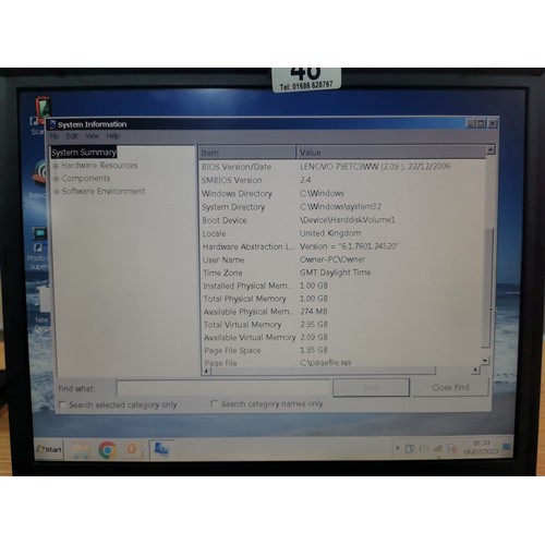 48 - A Lenovo Thinkpad T60 laptop running windows 7, has been completely wiped ready for the new user, al... 