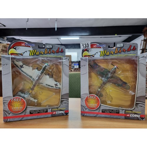 133 - 3x new and sealed diecast model planes to include 2 Warbirds series planes with stands by Corgi alon... 