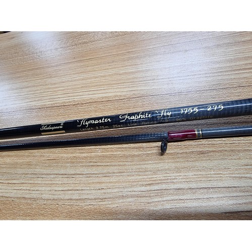 155 - A Shakespeare Flymaster graphite fly 2 piece rod in very clean condition. Length of 2.75m, 96% graph... 