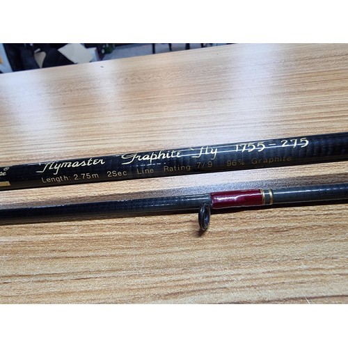 155 - A Shakespeare Flymaster graphite fly 2 piece rod in very clean condition. Length of 2.75m, 96% graph... 