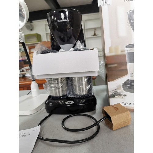 10 - As new Russell Hobbs satin range Take 2 coffee / tea maker along with an electric illuminated magnif... 