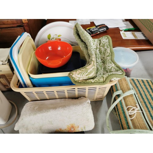 21 - Vintage picnic hamper complete with cutlery, plastic plates, glassware, along with a mini kettle, Wa... 