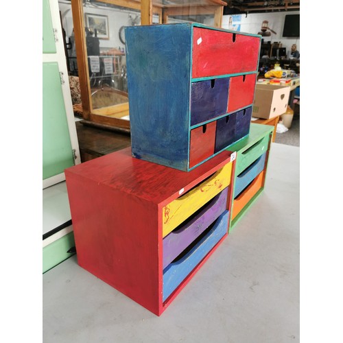 24 - 3x wooden hand painted multi coloured storage chests for accessories, crafts etc