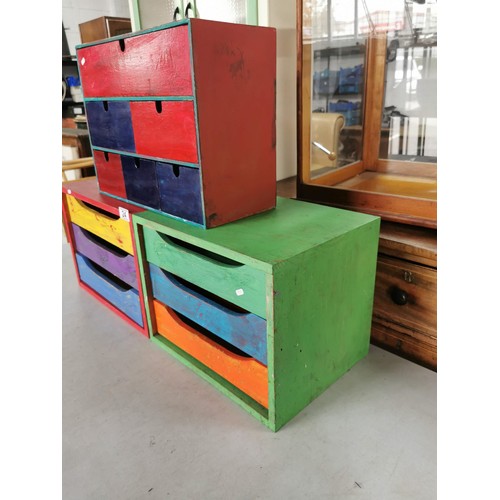 24 - 3x wooden hand painted multi coloured storage chests for accessories, crafts etc