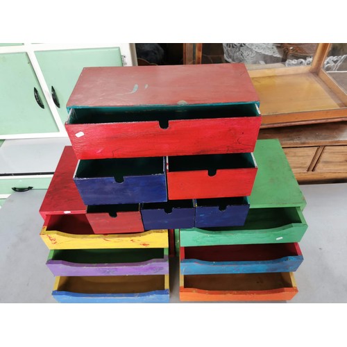 24 - 3x wooden hand painted multi coloured storage chests for accessories, crafts etc