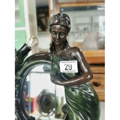 29 - Figural Crosa 1995 mirror with light, depicting lady with child at feet mirror stands at 47cm width ... 