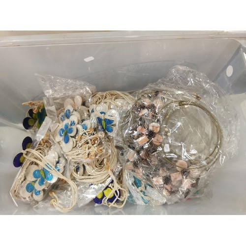 41 - 2x crates containing a large quantity of costume jewellery inc beaded necklaces, floral necklaces et... 