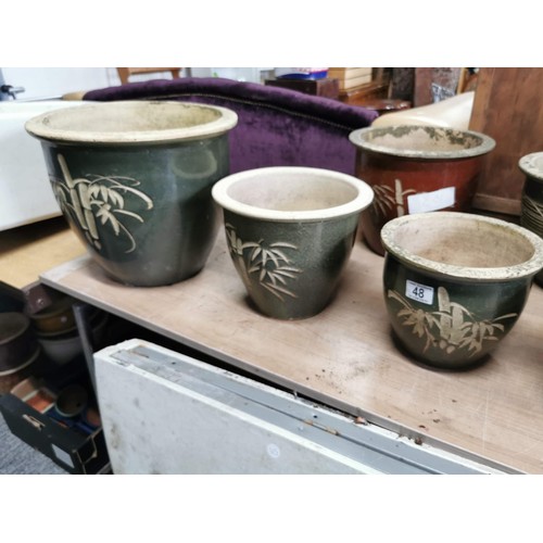 48 - Graduated trio of stoneware planters along with 4x stoneware glazed planters all in good order large... 