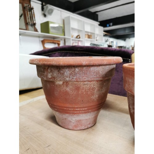 52 - Collection of terracotta plant pots inc 3x large and 1x small, Largest measures 24cm high, 32cm diam... 